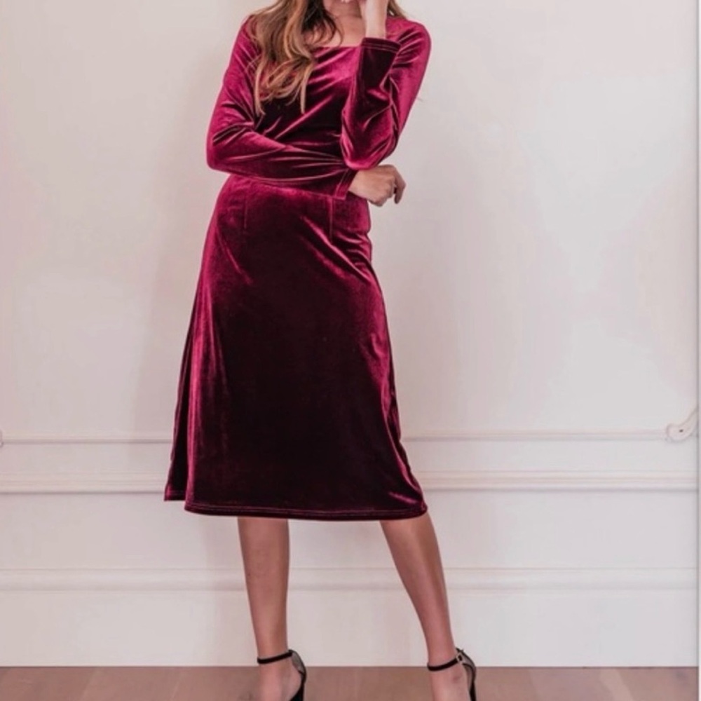 JessaKae Wonder Velvet Long Sleeve Dress in Deep Burgundy 6W NWT